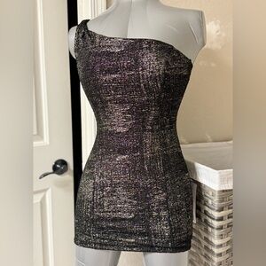 Astr One Shoulder Black and Purple Dress